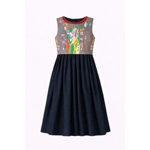 Embroidered Boho‎ Folk Dress Size L Women Geometric Folk Art